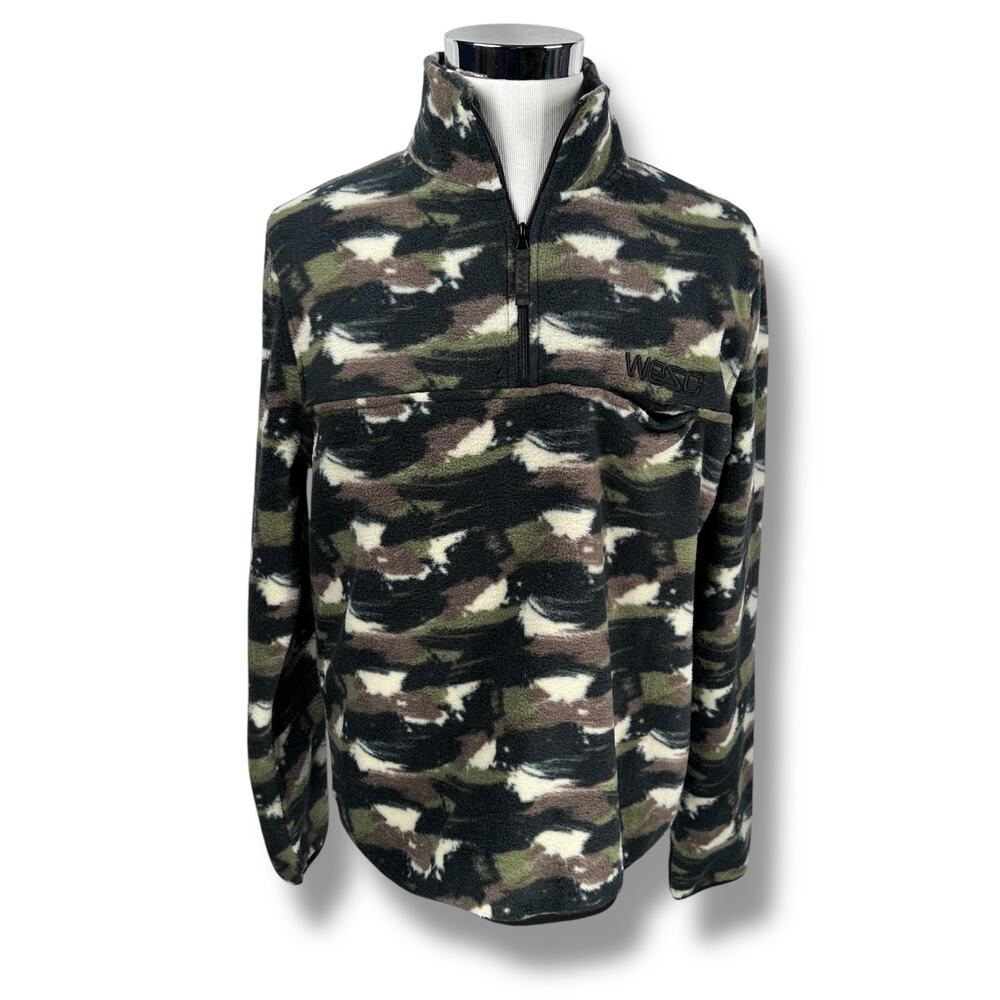WESC Fleece Jacket Mens Large Womens XL Mitch Camo Strokes 1/4 Zip‎ Pullover New